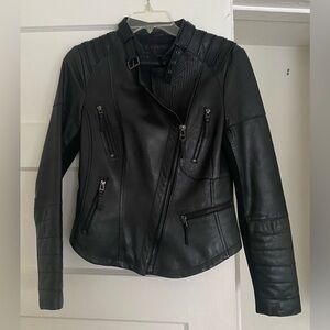 Black Zara Genuine Lambskin Leather Fitted Motorcycle Moto Biker Jacket M Medium